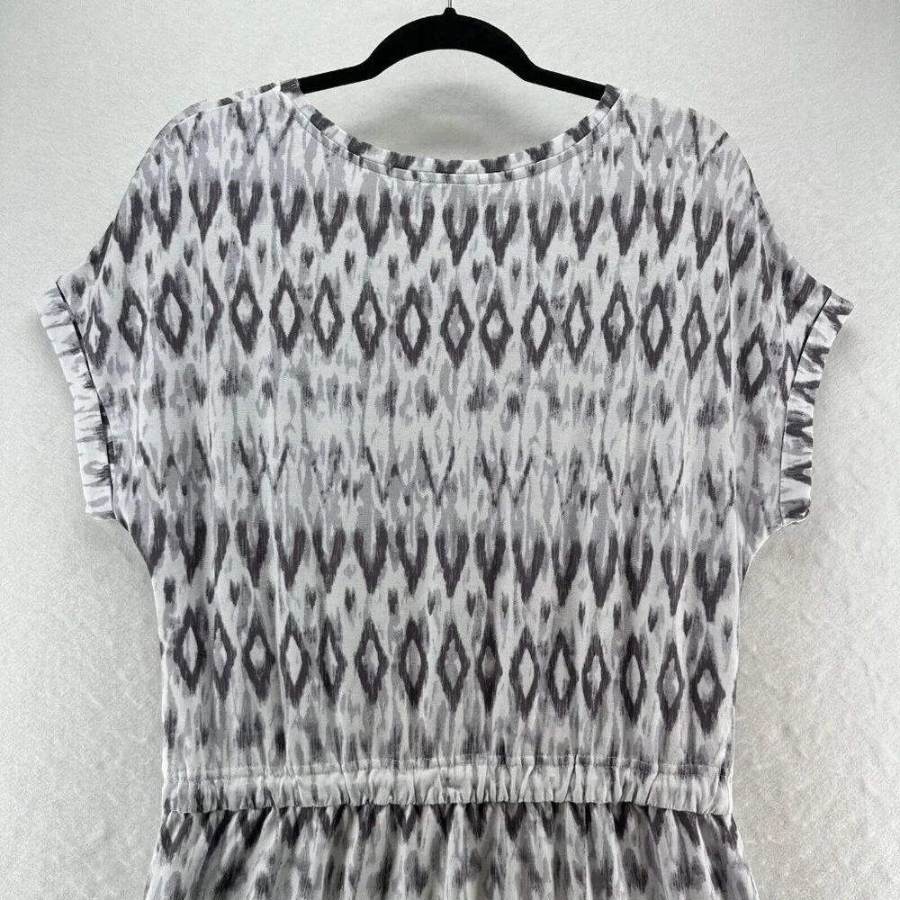 Hilary Radley Dress Size M Diamond Print Blouson Short Sleeve Mini Terry Gray - Picture 5 of 12
